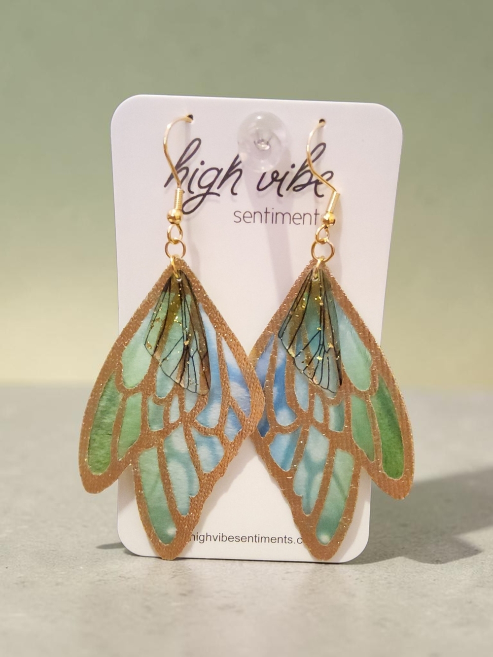Green & Blue Wing Drop Earrings